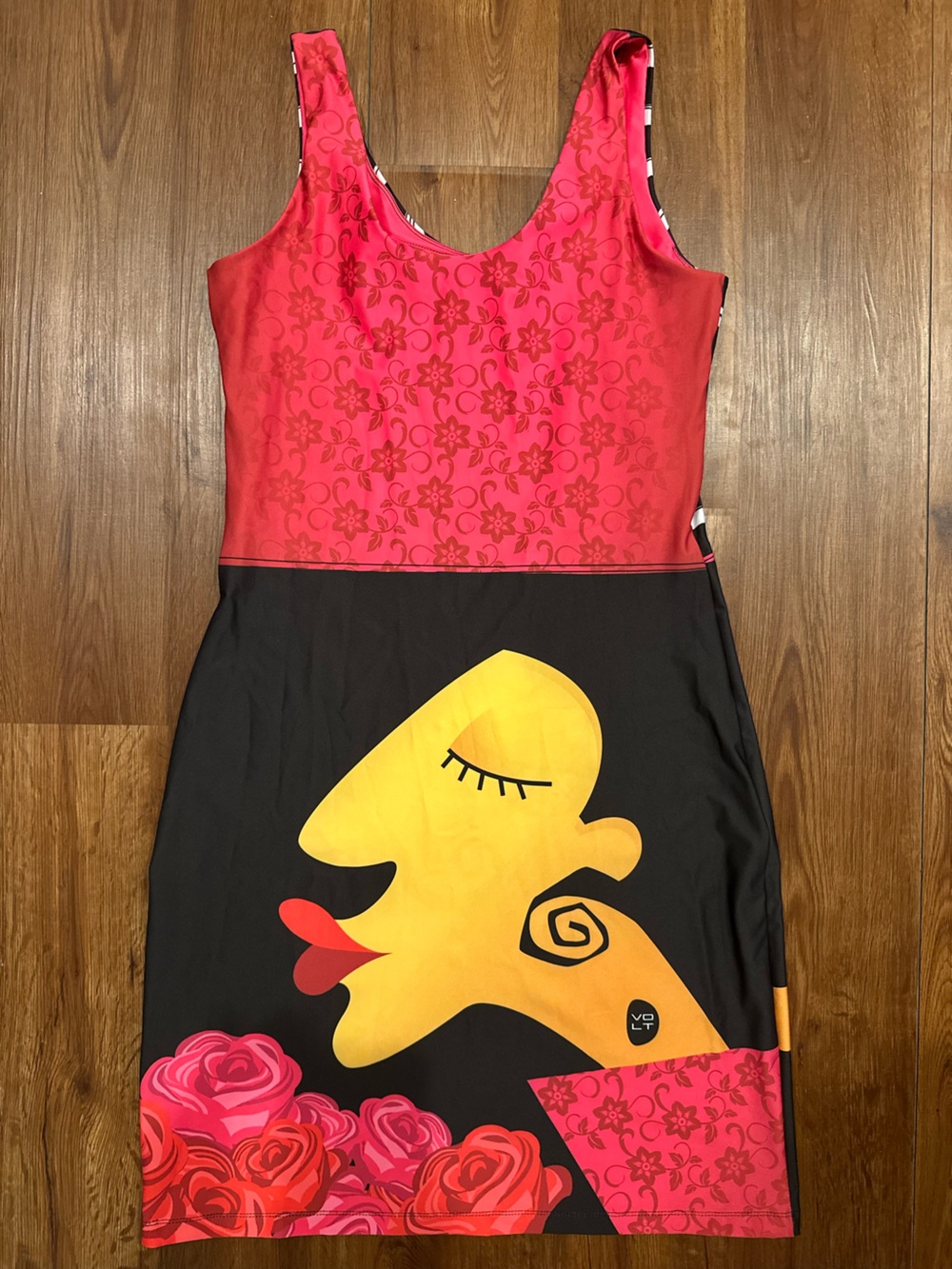 Volt Graphic Red & Black Sleeveless Dress with Yellow Face Motif